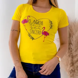 Camiseta Feminina Manga Curta Flamingo T-shirt - Marinho