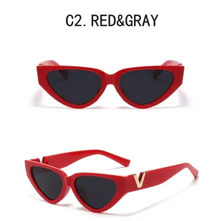 Óculos de Sol Feminino Luxo Vintage V LOGO Acessórios de Moda UV400 - C1.Preto CINZA