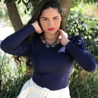 Blusinha Princesa Bufante Manga Longa Canelado - Moda Feminina - Azul