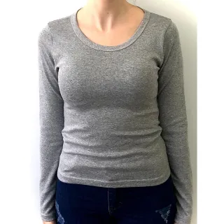 Kit blusas manga longa gola redonda: preta, mescla, listrada - G 40-42