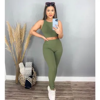 Moda Gringa: Conjunto Canelado Calça e Cropped Feminino - Blogueira Confortável - Lavanda Refrescande