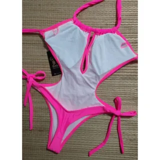 Decotado engana mamãe fio dental maiô BM BEACH - Rosa neon