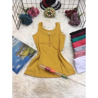 Malha canelada algodão regata botão aberto - Preto