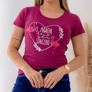 Camiseta Feminina Manga Curta Flamingo T-shirt - Marinho