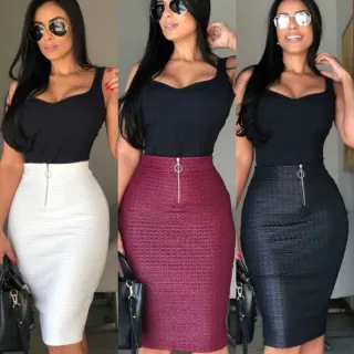 Saia secretaria branca midi, reta com zíper - Raryel - Branco