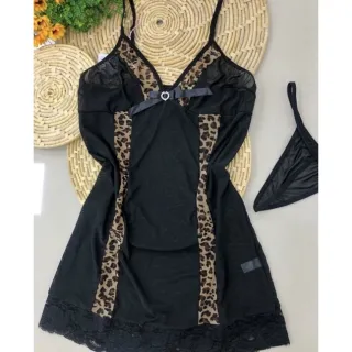 Conjunto Sensual: Camisola Transparente com Calcinha Fio Dental - Sex Shop - Conforme disponibilidade