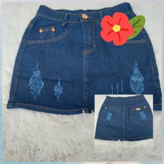 Saia Jeans curta com lycra, cintura alta