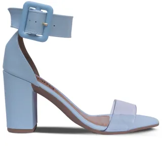 Sandália Confortável Feminina Salto Grosso Transparente Cristal - Off White/Cristal