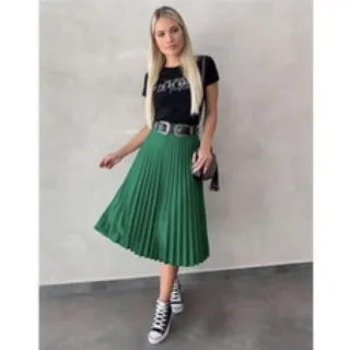 Moda Evangélica - Saia Plissada Mid - Azul Marinho