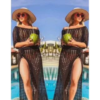 Moda praia: conjunto crooped e saia longa tricot, feminino, verão - Preto