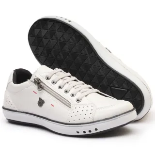 Promoção Sapatênis Masculino Couro Confortável Calce Fácil Ortopédico Zíper - CAFE