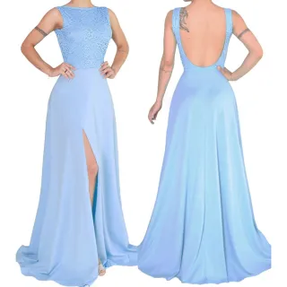 Fenda Vestido Festa Longo Renda Busto com 247 - Verde Tiffany