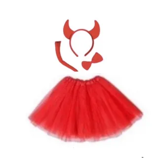 Halloween Vermelho Fantasia Adulto Chifres Carnaval - Saia vermelha brilho
