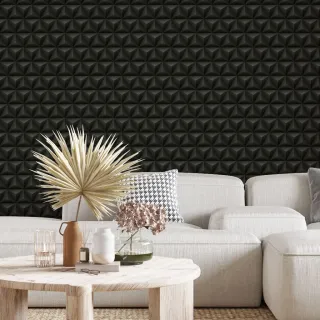 Papel Geométrico Autocolante Preto Vinílico 3D Lavável - 50cm x 50cm - Único