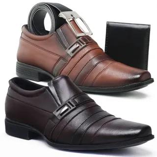 Formal Elegante Sapato Social Masculino Valesconi para Dia a Dia Trabalho - PRETO/CASTOR