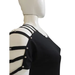 Blusinha Plus Size Manga Curta Tira Vazada Viscolycra Pérola Metalizada GG 44/48 - Rosa