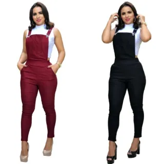Moda Blogueira: Macacão Jardineira Longo Feminino Suspensório - Top - Rose