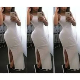 Canelado Longo Vestido com Fenda Lateral em Varias Cores - Cinza