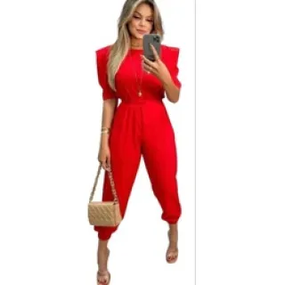 Manga Princesa Macacão Longo Feminino com Cinto - Fúcsia