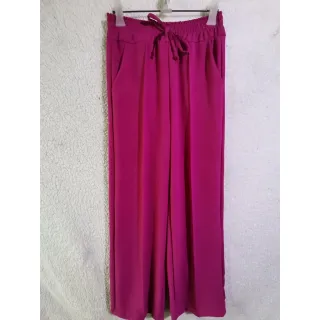 Calça Feminina Pantalona de Tecido Duna com Cintura Alta e Elastex - Rosa