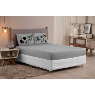 Mickey Minnie Eu te amo - Jogo de lençol King/Queen 3 peças estampado com elástico - Salmão preto