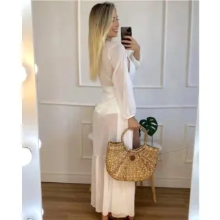 Vestido longo neon para piscina - Saída de praia simples e pura - Laranja neon