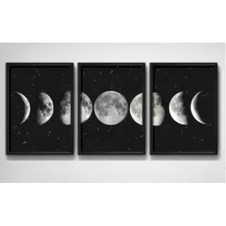 Arte Minimalista Kit Quadros Decorativos Astronauta Lua Estrela - Branco