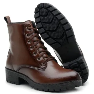 Bota Tratorada Feminina Confortável Salto Baixo Médio Resistente - Dona Beja - Capuccino