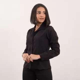 Camisa social feminina manga longa branca em Gabardine - Passa fácil - COR PRETA PPP