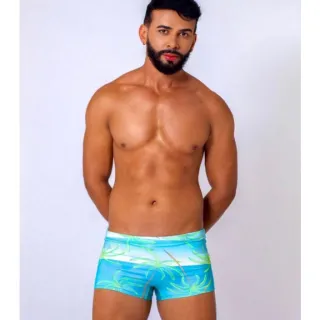 Moda praia masculina: sunga box estampada e lisa - Folhas 2