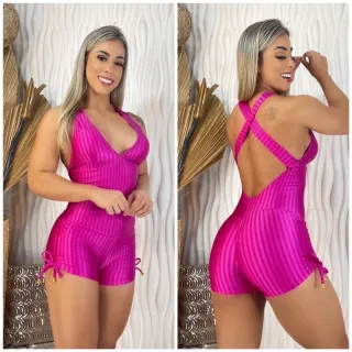 Regulador lateral com bojo macaquinho poliamida para academia - Preto/rosa suplex poliamida