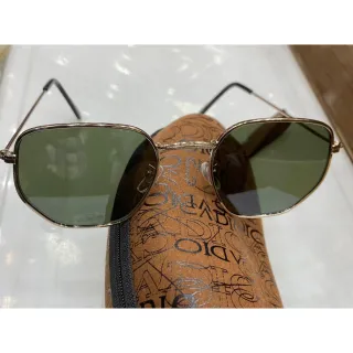 Lançamento Óculos de Sol Fashion Unissex Hexagonal Feminino e Masculino - Dourado de verde