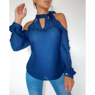 Feminino Manga Longa Blusa Crepe - Rose