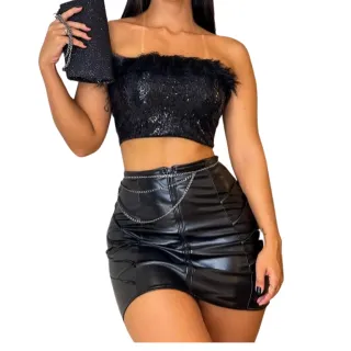 Saia Verniz Zíper Frontal Couro Ecológico Tratorado - P: 36