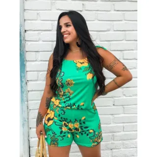 Macacão Estampado Verão Alça Amarrar Básico Solto