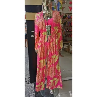 Moda 2022: Saída de Praia Estampada Manga Longa Olho Grego/Tropical - olho azul