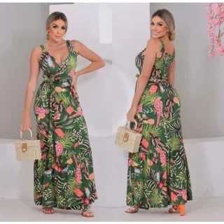 Estampado Longo Vestido Feminino Envelope Modelo - Laranja estampado