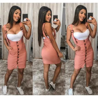 Moda Evangélica Feminina - Jardineira Saia Salopete - Preto