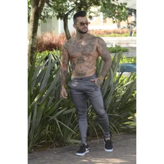 Calça Premium Slim Skinny Resinada/Acetinada Cinza/Grafite - M