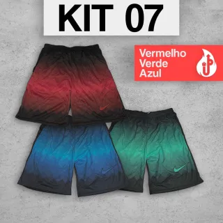 Bermudas Dry Fit Futebol Colorido - Kit com 3 - Kit 5
