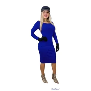 Vestido Canelado Manga Longa Ombro a Ombro - Feminino Midi - Pink