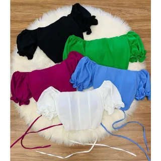 Ciganhinha Corselet Delicado Comportado Barbatanas Cropped Feminino - Azul Bebê