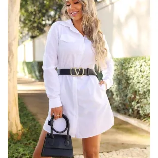 Chemise Social Manga Longa Lisa com Bolsos - Preto