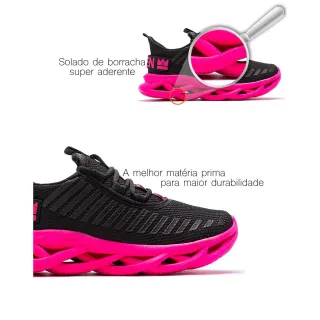 Moda fitness: Tênis Feminino Jaguar Oldsen para corrida, academia e caminhada - Preto Rosa