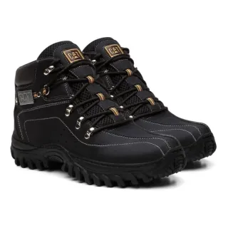 Carteira CAT + Bota Masculina Impermeável Caterpillar de Couro Reforçado - Marrom