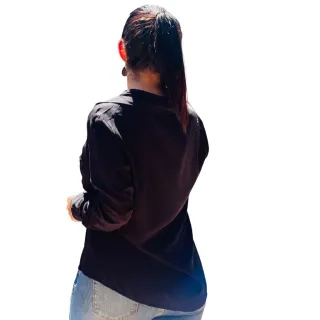 Camisete Social Feminina Manga Longa Botão 2 Bolsos - Preto