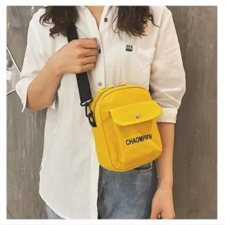 Saco de Lona Casual das Mulheres: Bolsa de Ombro Moda Tote com Zíper - Amarelo