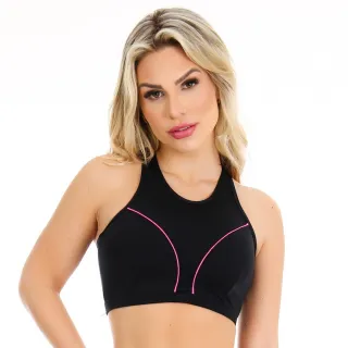 Top Fitness Academia e Conjunto Calça Legging SEM TRANSPARÊNCIA - Preto com Pink