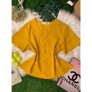 Botões viscolinho manga curta blusa - Verde