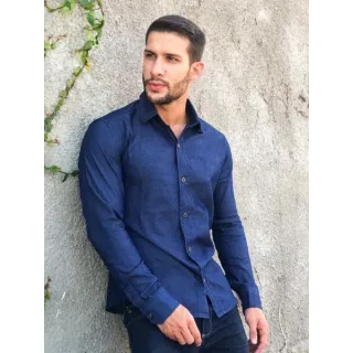 Pronta entrega: Camisa jeans masculina manga longa Slim fit de alta qualidade - Camisa algodão chambre cinza